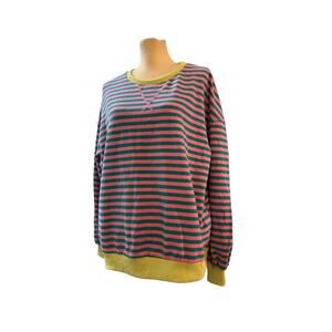 Boutique Striped Pullover Medium Pink Green Colorblock Sweatshirt Casual Cozy
